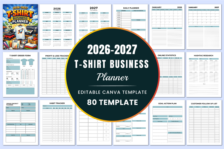2026 - 2027 T-Shirt Business Planner Canva templates
