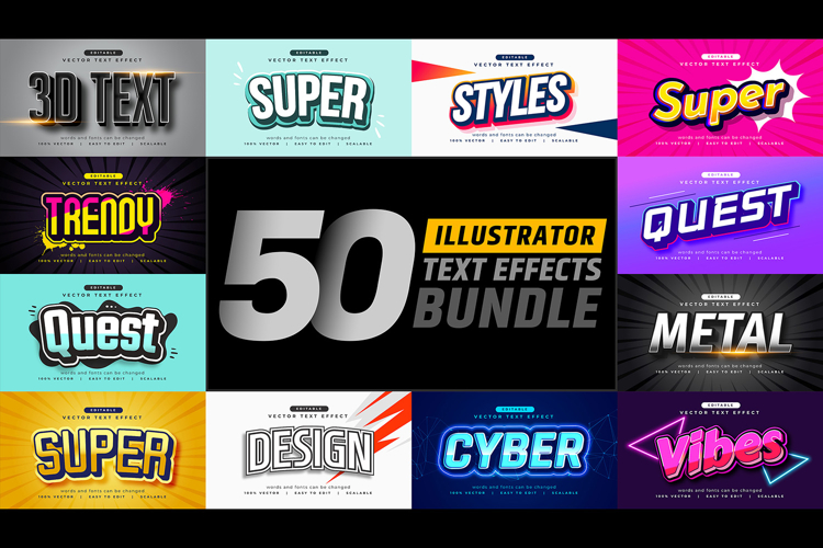 50 Professional Illustrator Text Effects Bundle