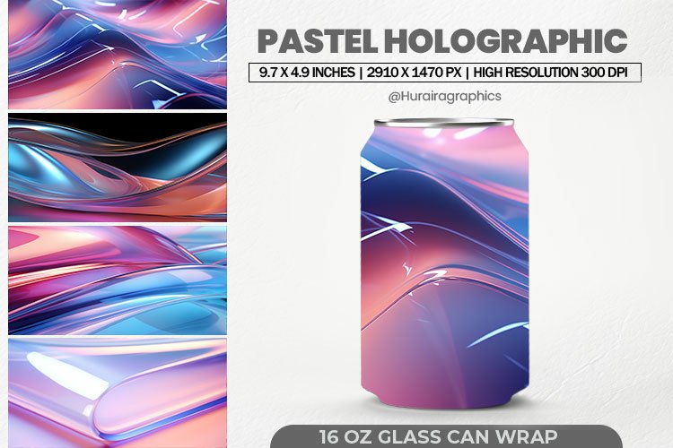 Pastel Holographic Glass Can Wrap,16 Oz Tumbler Sublimation