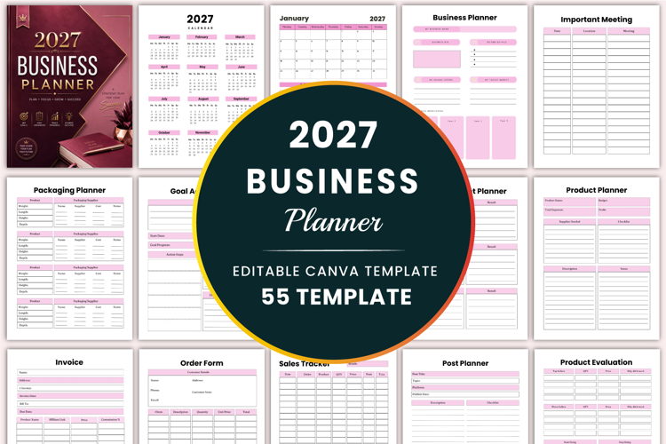 Editable 2027 Business Planner Canva templates