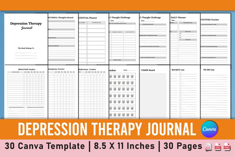 Editable Depression Therapy Journal Canva Template