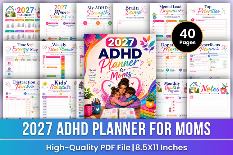 2027 ADHD Planner for Moms | Focus, Family & Daily example image 1