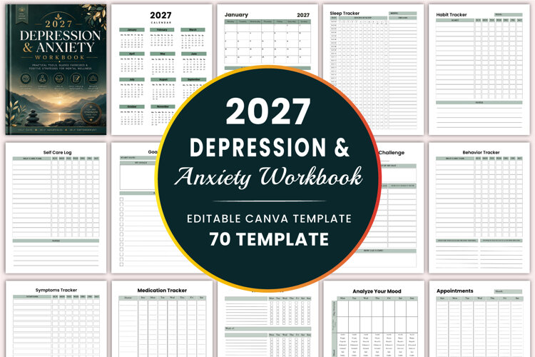 2027 Depression & Anxiety Workbook Canva templates example image 1