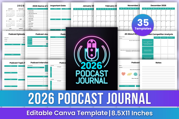 2026 Podcast Journal Canva Templates
