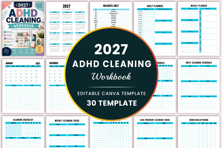 2027 ADHD Cleaning Workbook Kdp interiors example image 1