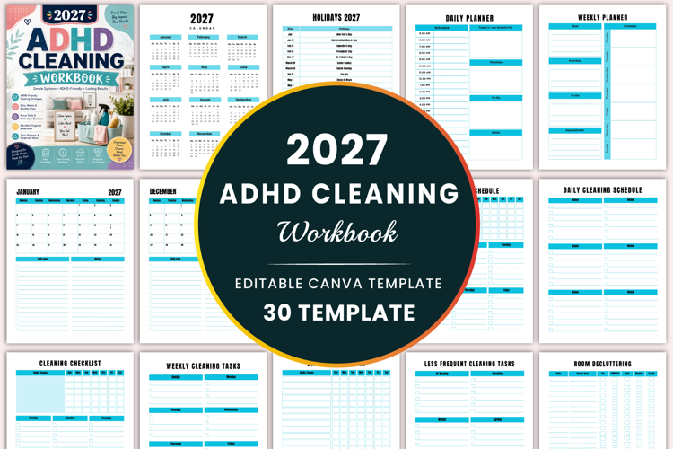2027 ADHD Cleaning Workbook Kdp interiors