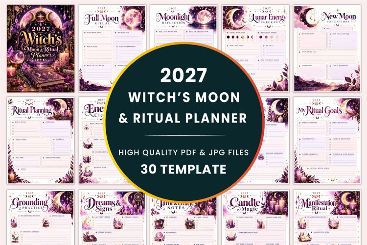 2027 Witch’s Moon & Ritual Planner Kdp interiors example image 1