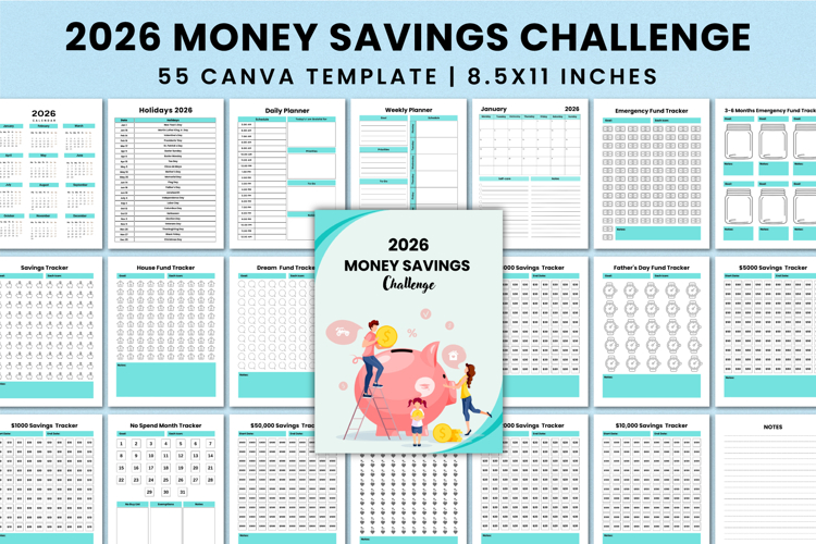 2026 Money Savings Challenge Canva Template