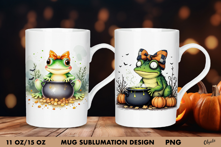 Frog Mug Sublimation Design. Halloween Mug Wrap 11OZ, 15 OZ