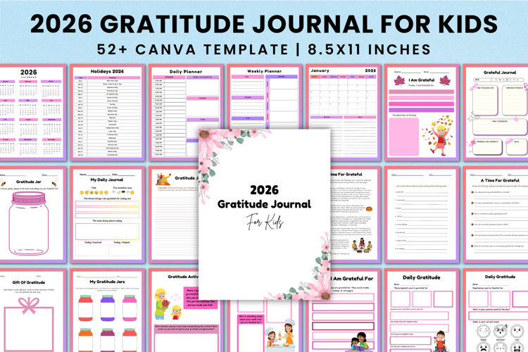 2026 Gratitude Journal For Kids Canva Interior
