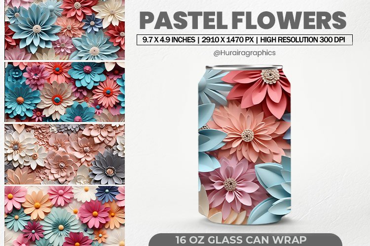 Pastel Flowers Glass Can Wrap,16 Oz Tumbler Sublimation