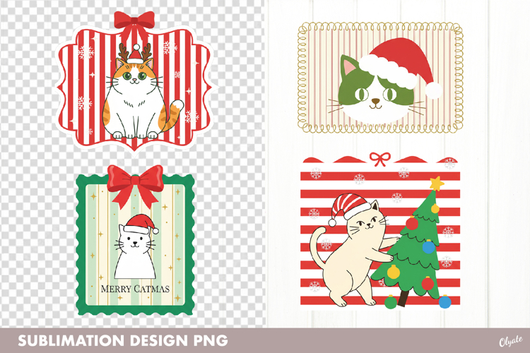 Christmas Postage Stamp PNG. Funny Cat Christmas PNG