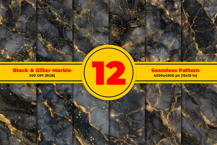 Black & Gold Glitter Marble Texture Seamless Pat