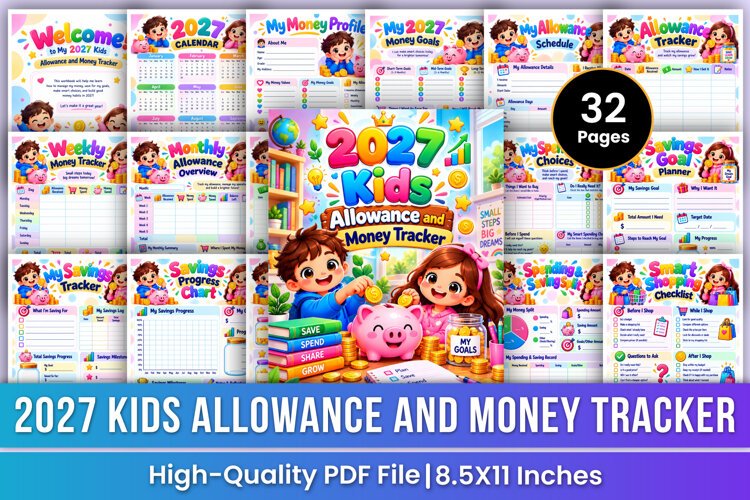 2027 Kids Allowance & Money Tracker | Kids Budget, Saving example image 1