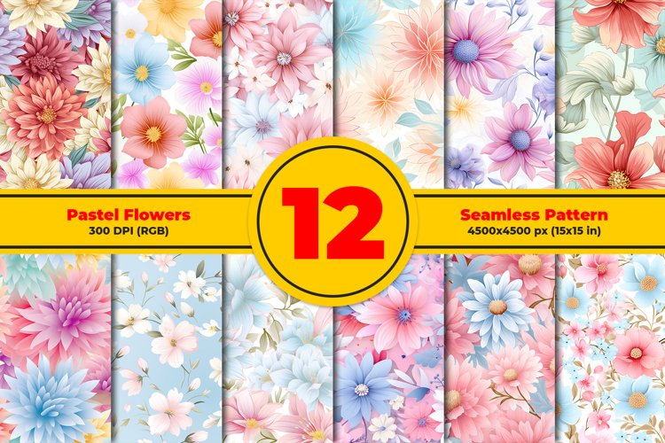 Pastel Flowers Seamless Pattern and Digital Paper.