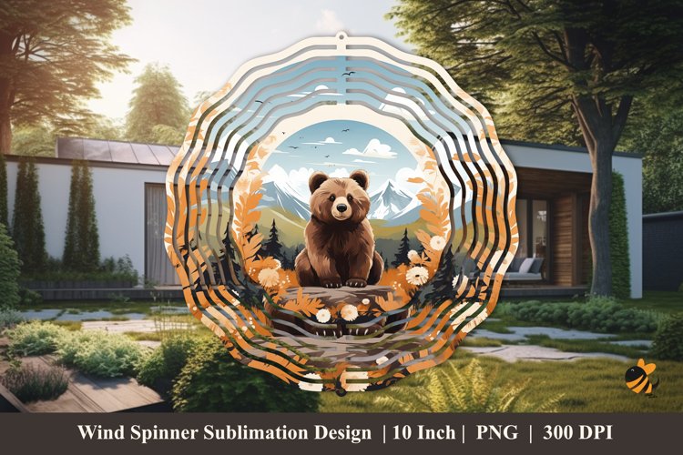 Baby Bear Watercolor Wind Spinner Sublimation Designs 1