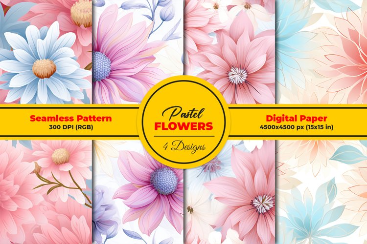 Pastel Flowers Seamless Pattern and Digital Paper