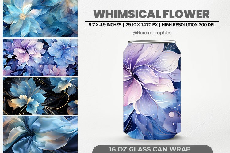 Whimsical Flower Glass Can Wrap,16 Oz Tumbler Sublimation