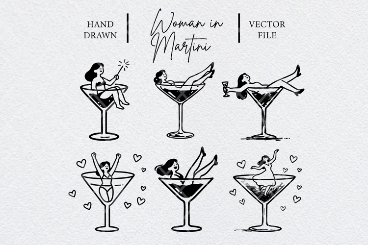 Hand Drawn Girl in Martini Illustration Collection