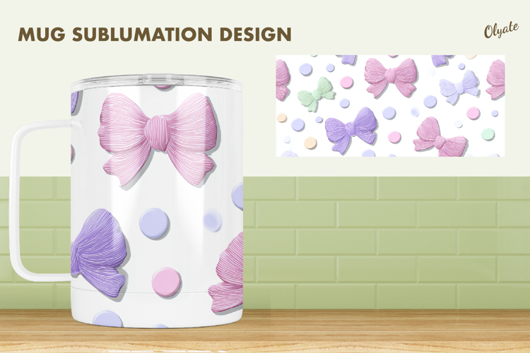 Pastel Colors Mug Sublimation Design, Bow Mug PNG