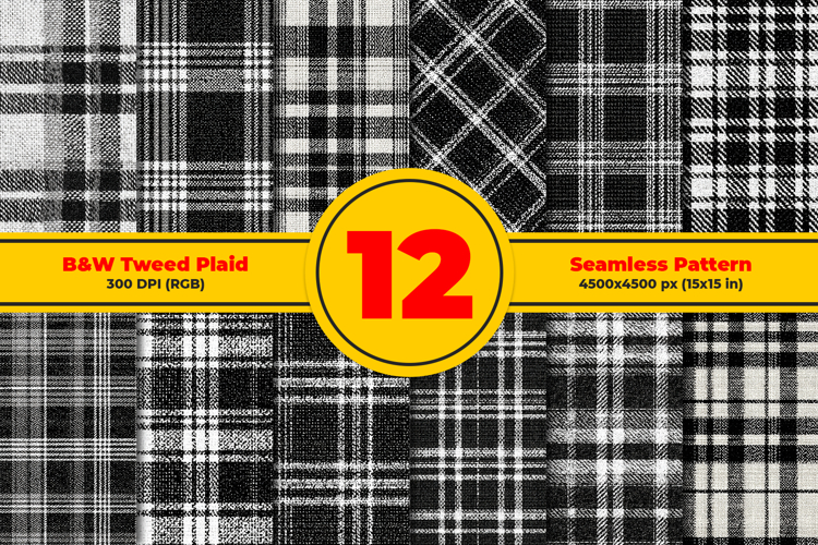 Black and White Tweed Plaid Seamless Pattern