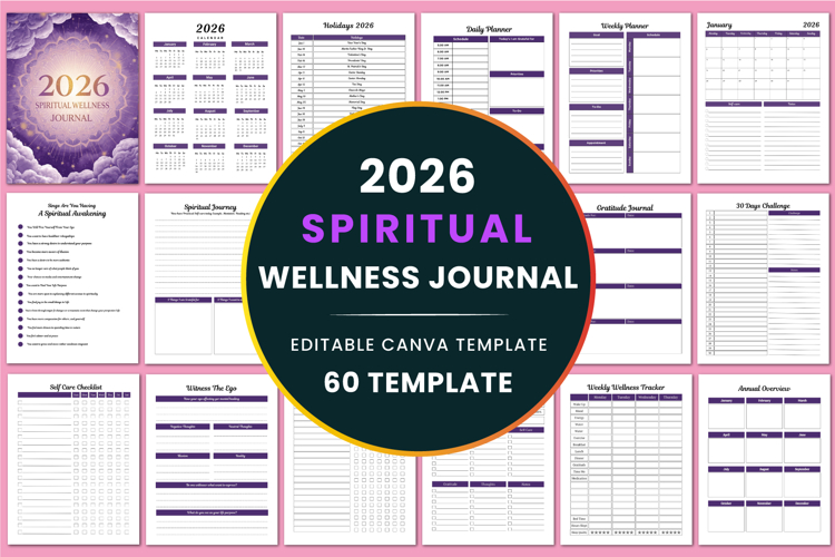 2026 Spiritual Wellness Journal Canva templates