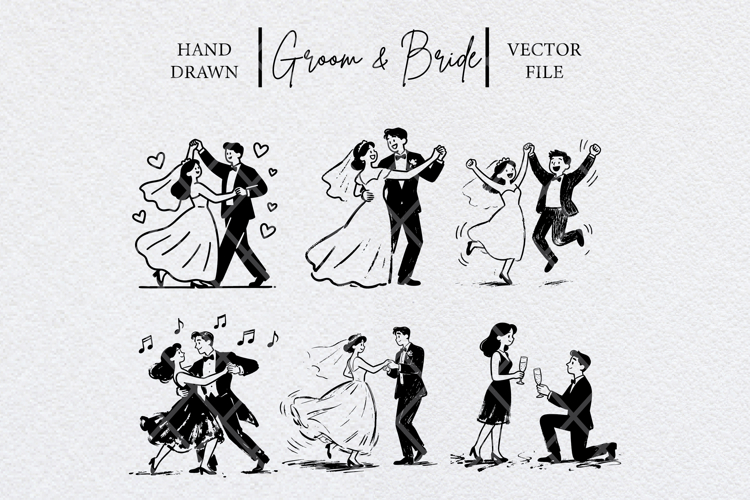 Bride and Groom Dancing Doodles