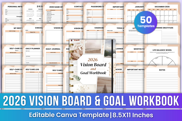 2026 Vision Board & Goal Workbook Canva Templates