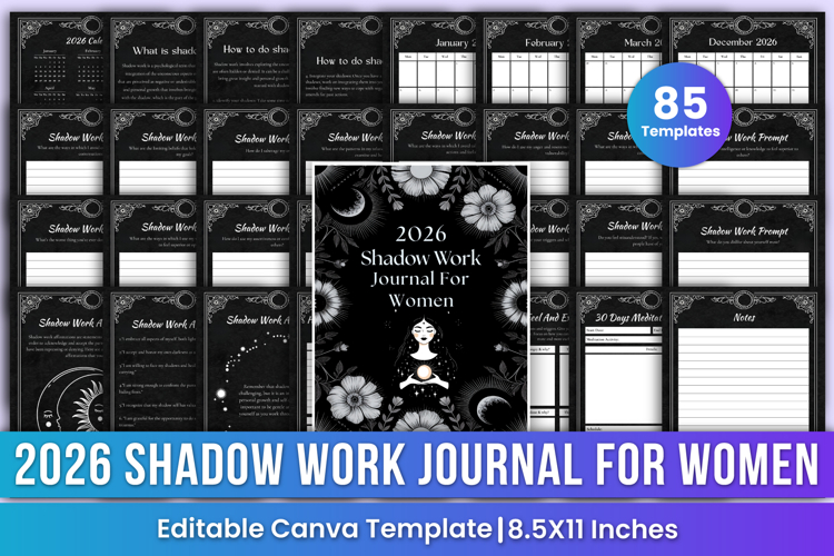 2026 Shadow Work Journal for Women Prompted Canva Templates