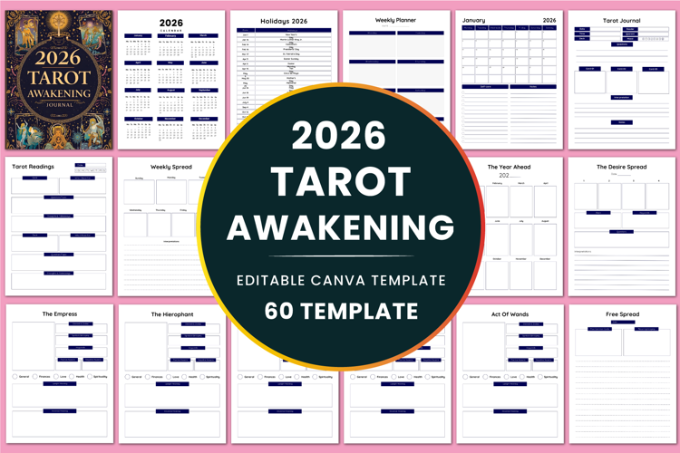 2026 Tarot Awakening Journal Canva templates
