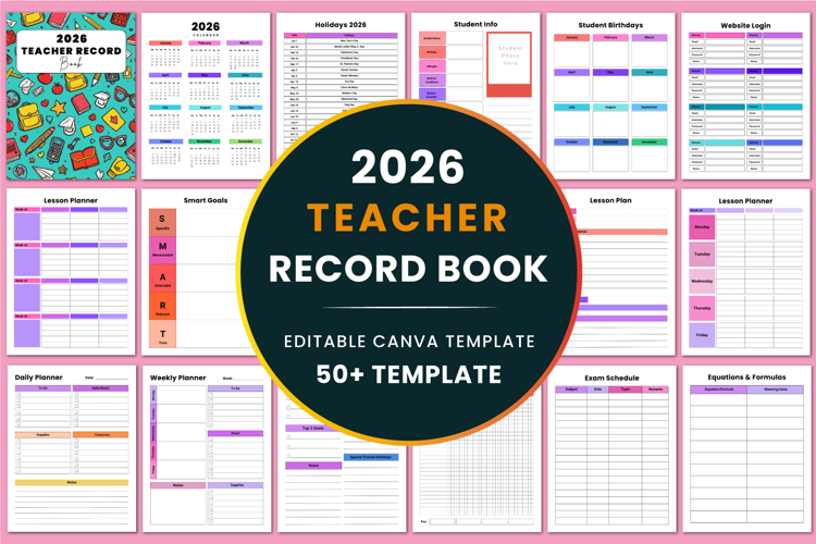 2026 Teacher Record Book Canva templates