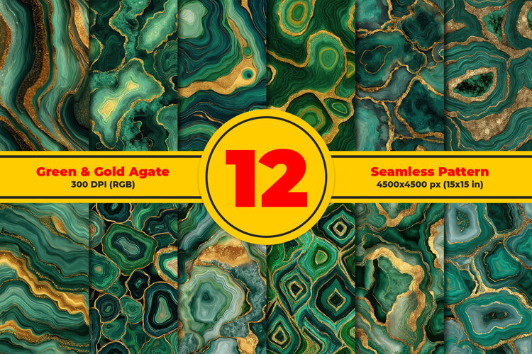 Green and Gold Agate Seamless Pattern and Digital (6286890)