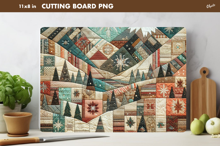 Winter Cutting Board PNG. Rustic Christmas Patchwork PNG