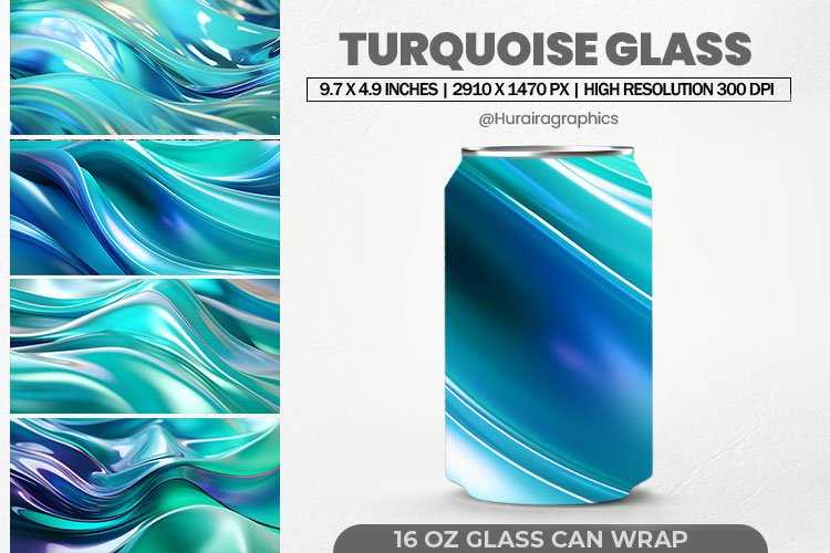 Turquoise Glass Can Wrap,16 Oz Tumbler Sublimation