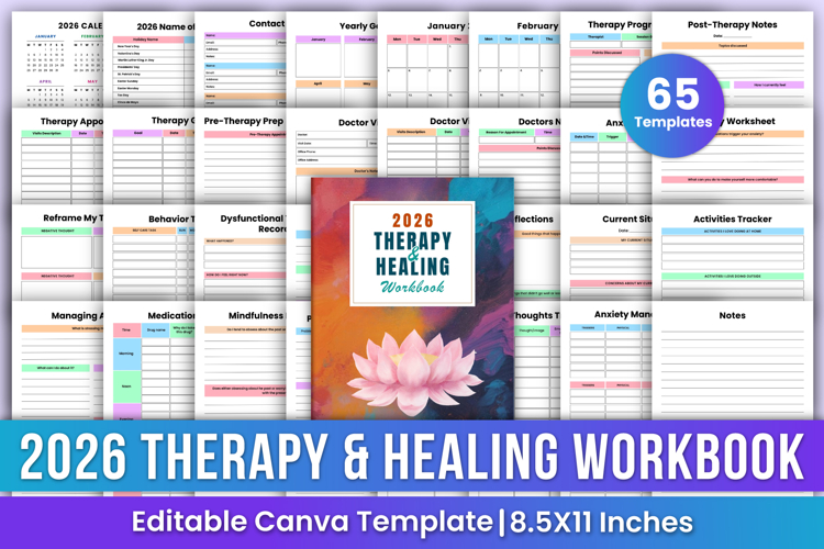 2026 Therapy & Healing Workbook Canva Templates