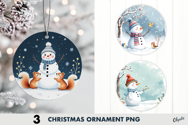 Snowman Ornament Sublimation PNG, Christmas Ornament 