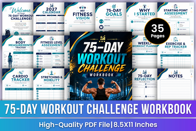 75-Day Workout Challenge Workbook | Fitness Planner, Workout