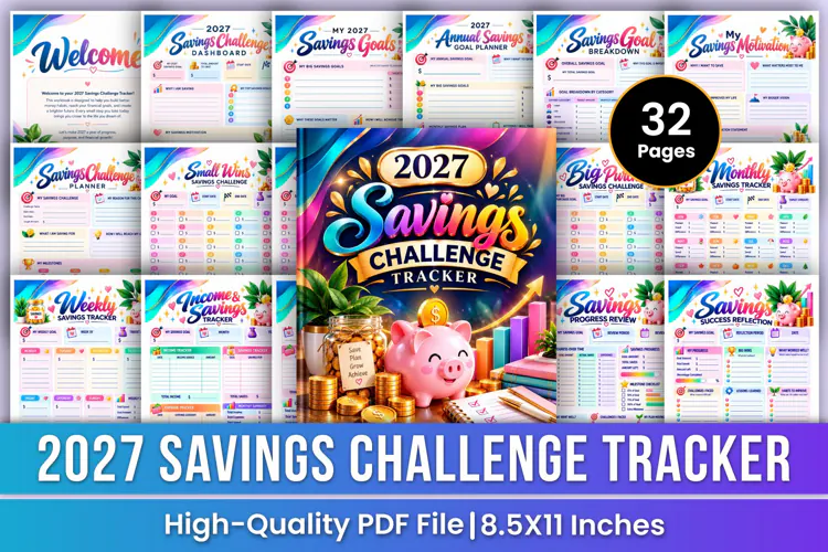 2027 Savings Challenge Tracker | Savings Goals, Money Saving