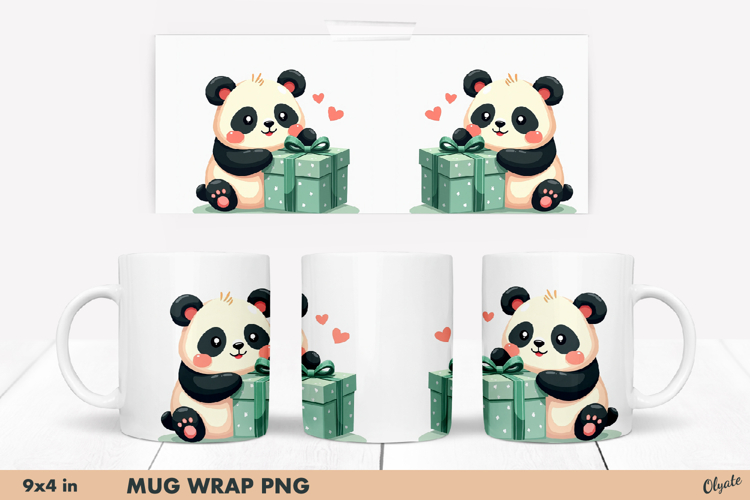 Holiday Panda PNG. Cute Animal Mug Sublimation Wrap