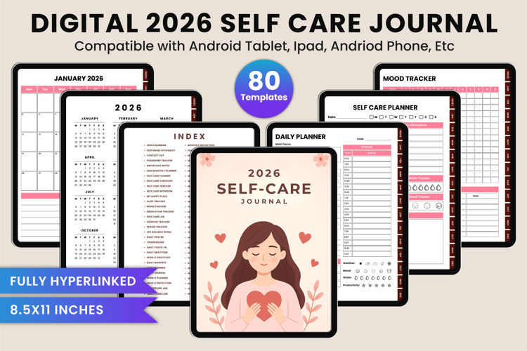 Digital 2026 Self-Care Journal Canva Template