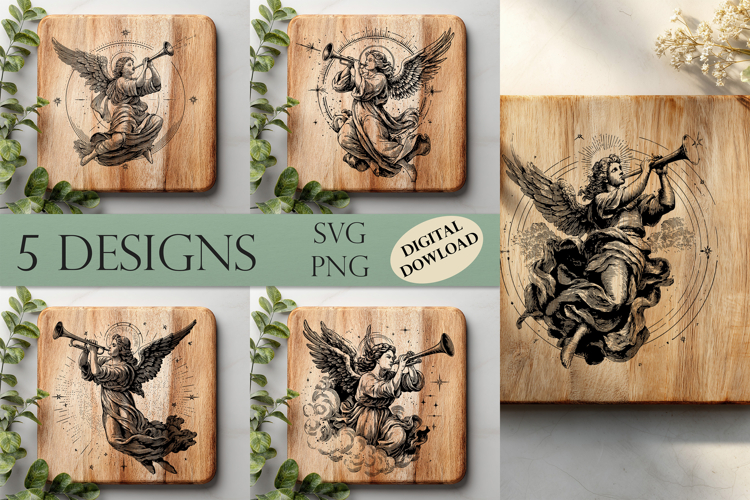 Christmas Angel SVG | Angel Blowing Trumpet Laser Engraving