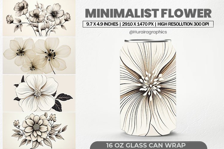 Minimalist Flower Glass Can Wrap,16 Oz Tumbler Sublimation