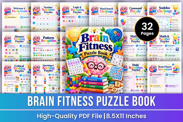 Brain Fitness Puzzle Book | Logic, Memory, Focus & Problem example image 1