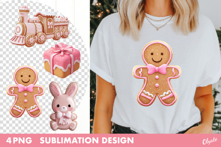 Gingerbread Sublimation. Pink Christmas Sublimation PNG