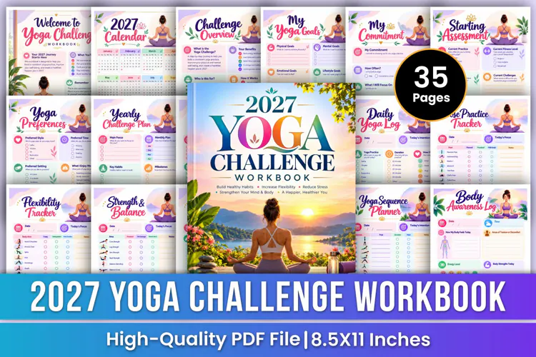 2027 Yoga Challenge Workbook | Yoga Practice, Flexibility