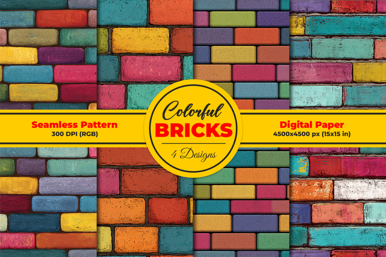 Colorful Bricks Seamless Pattern and Digital Paper