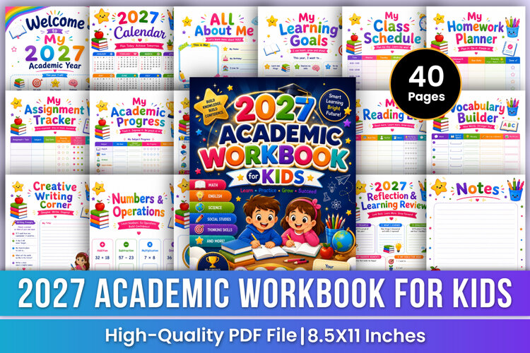 2027 Academic Workbook for Kids | Educational Planner, Study example image 1