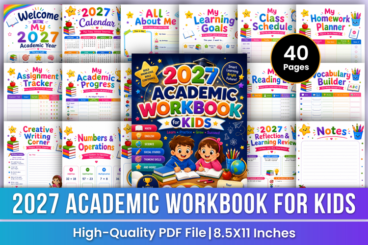 2027 Academic Workbook for Kids | Educational Planner, Study