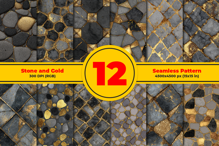 Stone and Gold Seamless Pattern and Digital Paper Design