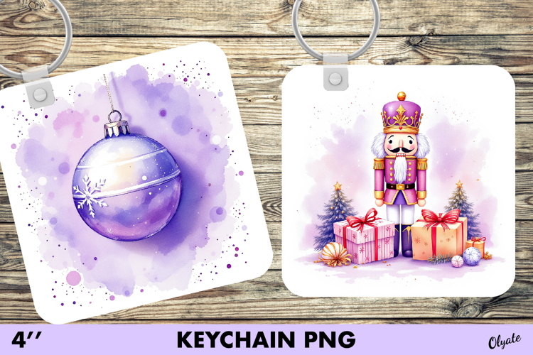 Watercolor Christmas Keychain PNG. Purple Christmas Keychain